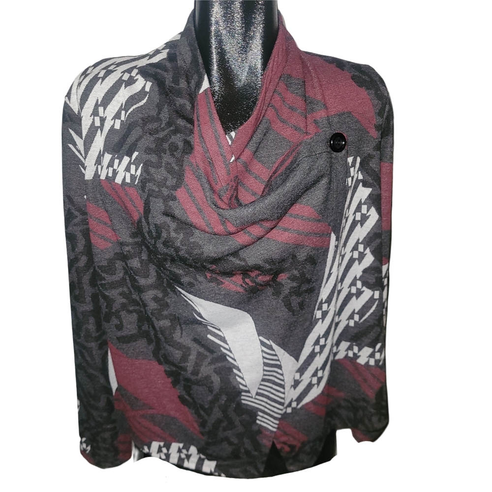M.i.k.o Multi Color Patterned Cardigan With Off Center Button Closure L